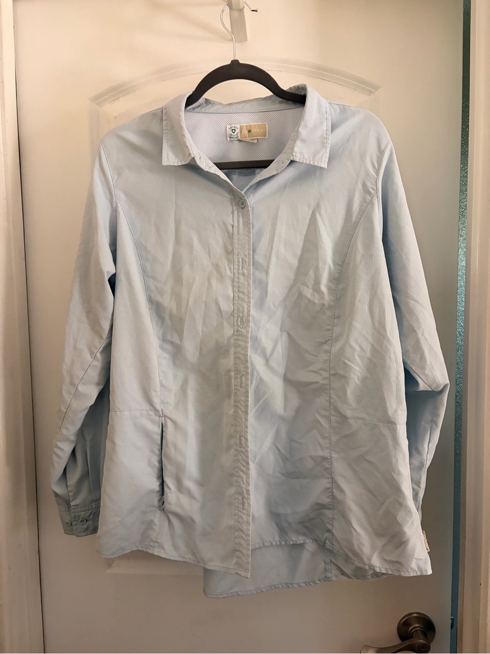 ExOfficio Insect Shield Women Large Striped Blue Outdoor Hiking LongSleeve Shirt